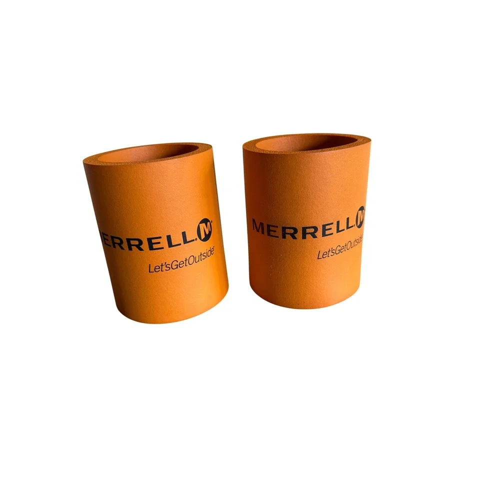 Merrell Can Cooler Orange Logo Let's Get Outside Foam Insulated Sleeve Set of 2